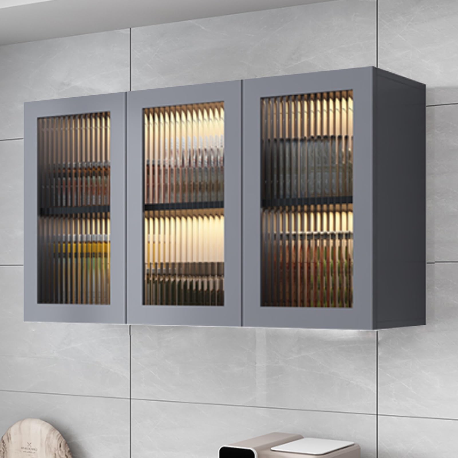 Espositore da bagno in legno con 2 ante in vetro, armadietto per medicinali sopra il WC, per bagno, camera da letto, cucina, dispensa sospesa, armadietto con ante