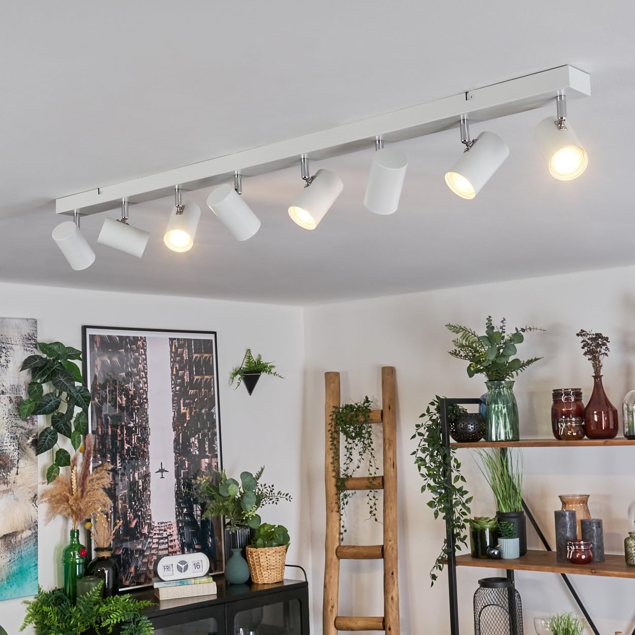 Plafoniera Gesteira HOFSTEIN, plafoniera a 8 luci in metallo bianco/cromato, lampada dal design moderno con paralumi regolabili, GU10, sala da pranzo, soggiorno, cucina, camera da letto, corridoio