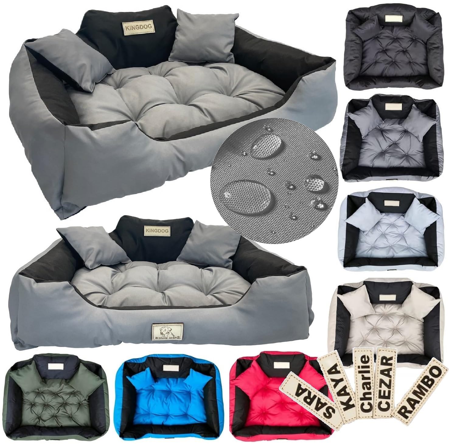 KingDog Honden- en kattenbed met twee kussens, hondenkussen, hondenmand, huisdierbed, wasbaar, waterdicht pvc-materiaal, S, 55 x 45 cm (zwart