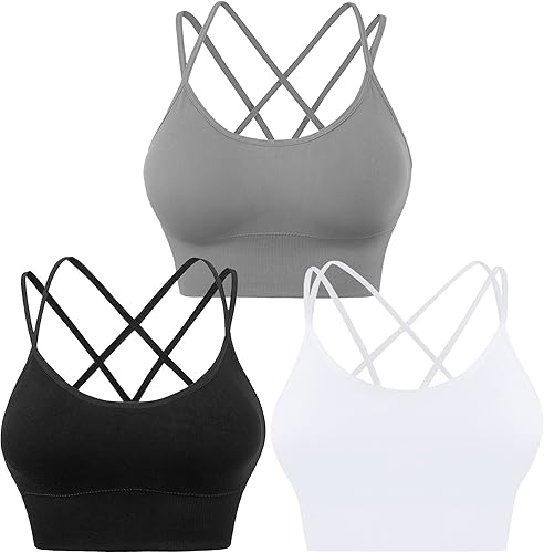 Evercute Cross Back Sport Bras Padded Strappy Criss Cross Cropped Bras for Yoga Workout Fitness Low Impact