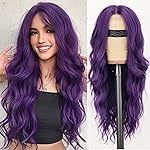 AISI HAIR Dark Purple Wig for Women, Long Wavy Lace Hairline Middle Part Synthetic Heat Resistant Wig for Daily Party-26 Inch