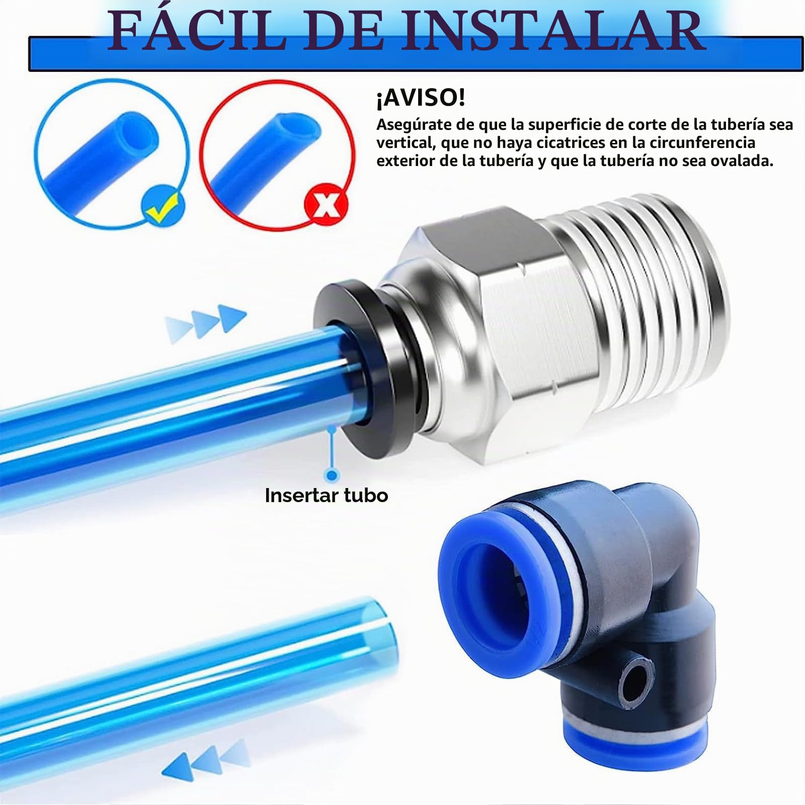 50 Piezas Conectores de Empuje Recto Accesorios Compresor | Aire Conector Manguera aire Para Conexión de Manguera de Agua de Aire de 1/4", 1/8", 1/2", 3/8"