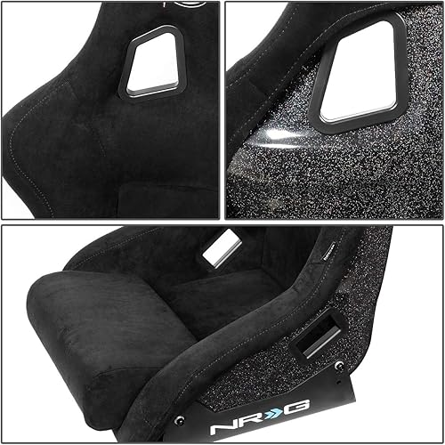 Vista 4 de NRG Innovations NRG-FRP-302BK Asiento de carreras con respaldo fijo de fibra de vidrio (grande), compatibilidad con arnés de 4 puntos, Alcántara