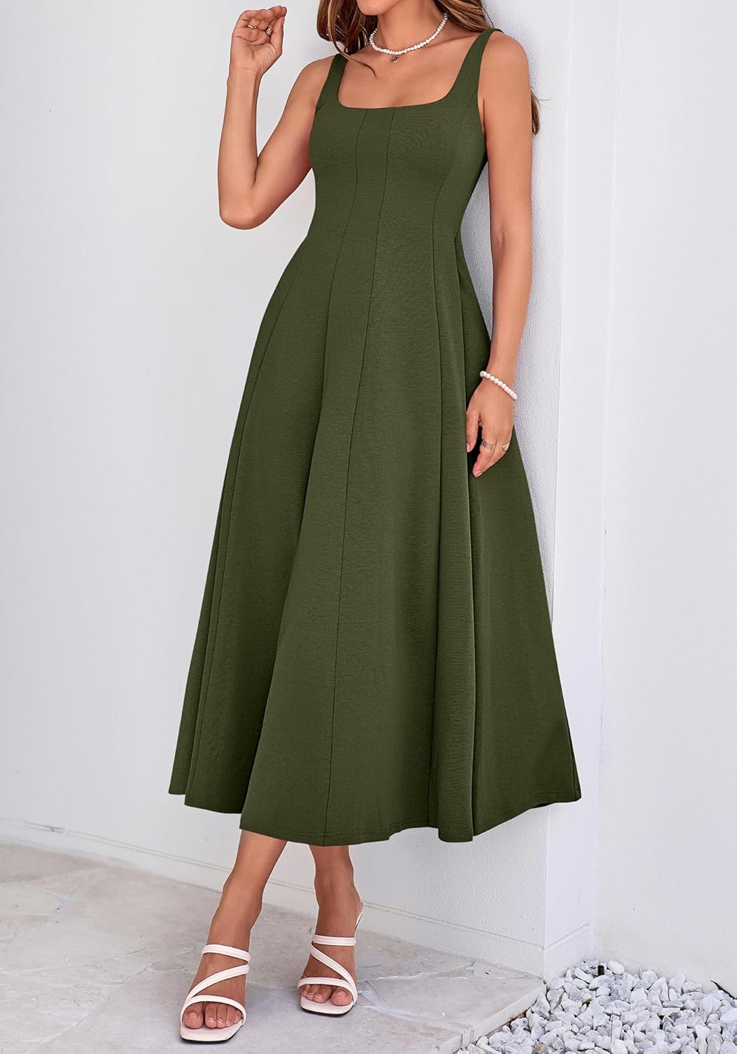 BTFBM Women Elegant Wedding Guest Dress Summer Square Neck Sleeveless Flowy A Line Formal Cocktail Party Maxi Dresses - Image 6