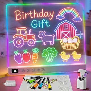 Cosmody 16" Rechargeable LED Drawing Board for Kids - Light Up Neon Art Pad with 8 RGB Colors, 6 Modes, Tracing Book & 7 Markers