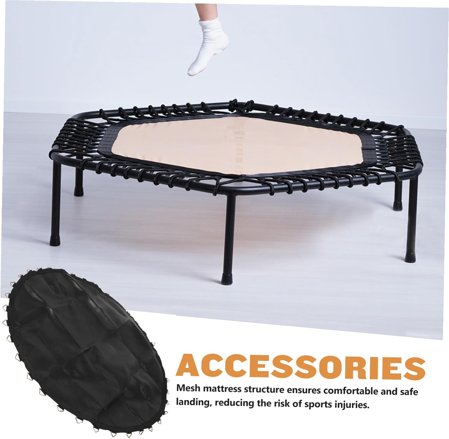 Happyyami Replacement Trampoline Mat Round High Elastic Jumping Pad Hooks Trampoline Bouncing Mat for Outdoor Indoor Fitness and Play Safety Mesh Cloth Accessory