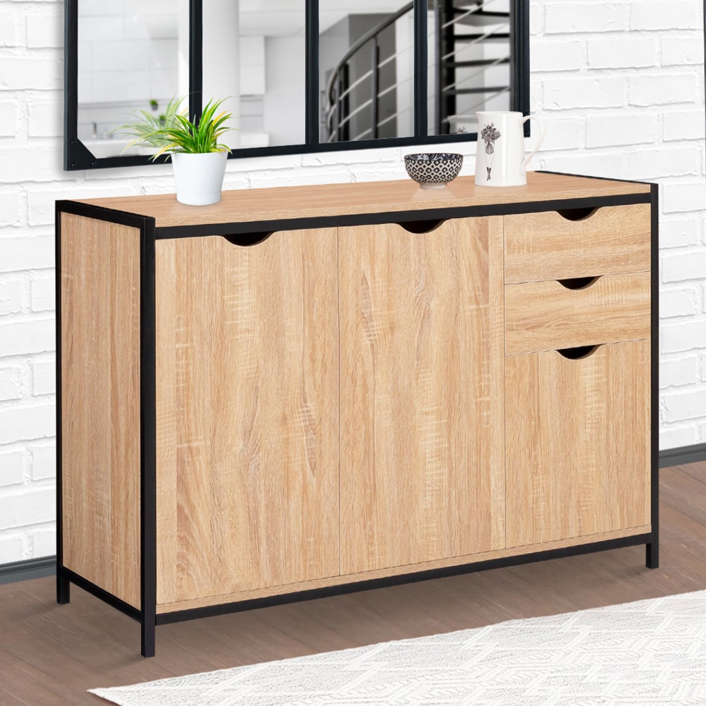 IDMarket - Aparador bajo (110 cm, con armarios y cajones, diseño industrial
