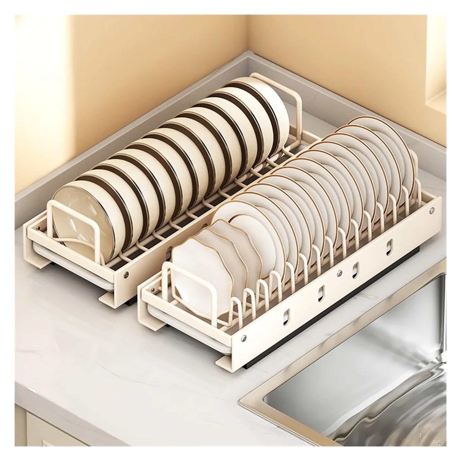 Cesta de almacenamiento expandible, estante de acero inoxidable, cajón extraíble para debajo del fregadero, ahorro de espacio en la cocina, solución de almacenamiento para el hogar