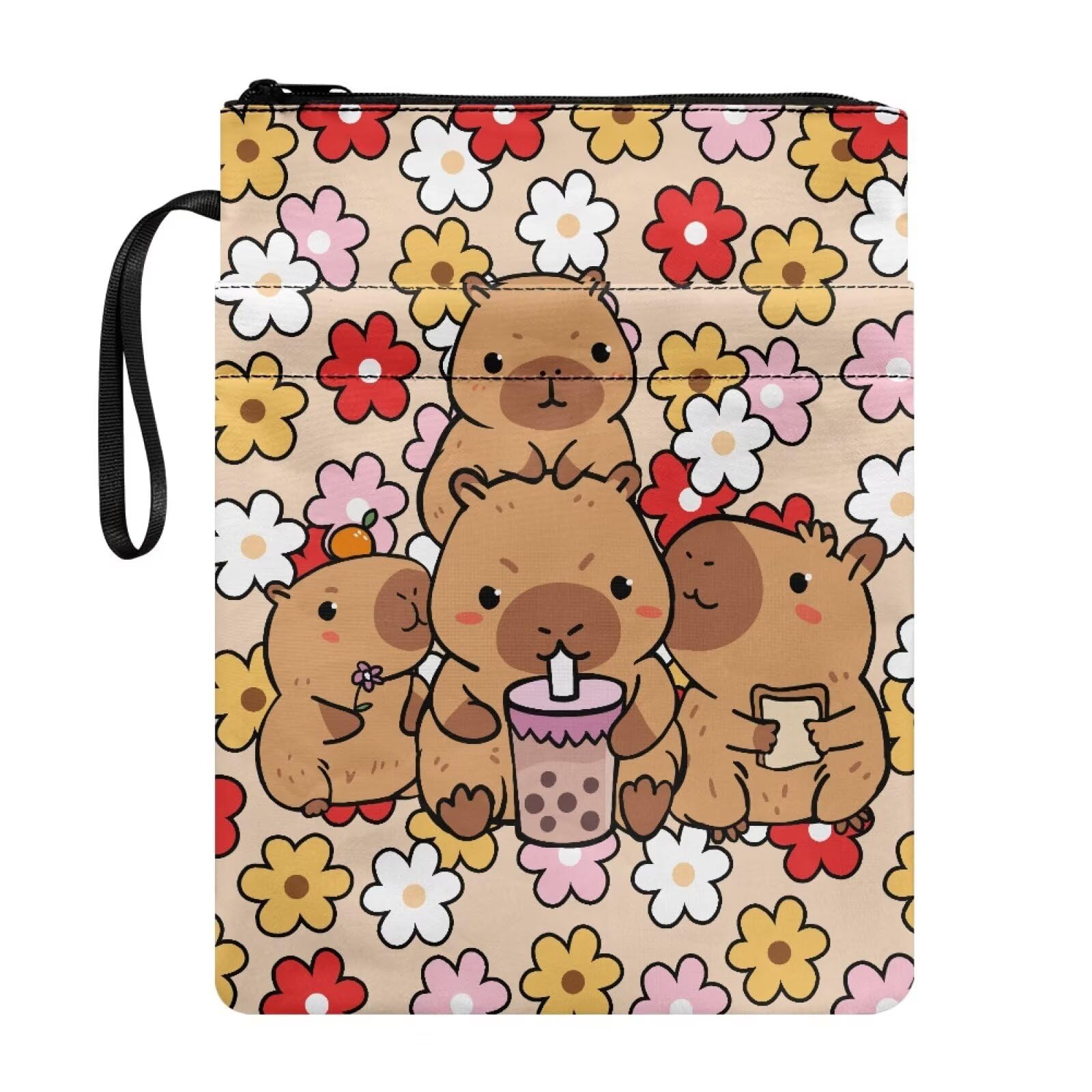 UOIMAG Capybara Book Pouch for Girls Cute Book Sleeve Hippie Floral Paperbacks Notebook Bag โ image 1