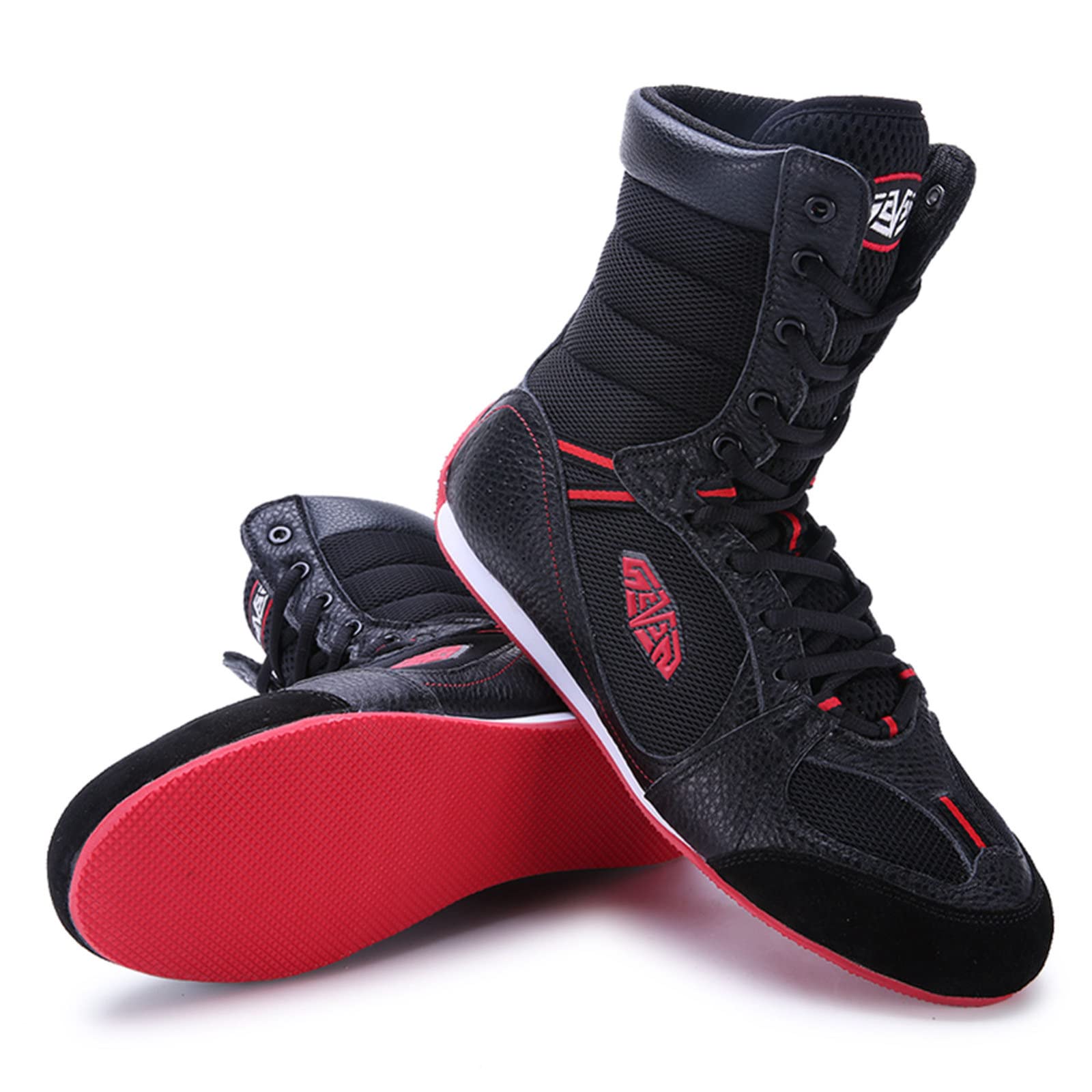 High Top męskie buty bokserskie, sparingowe bokserki, trampki, ochraniacze kostki, przysiady, lekkie kulturystyka, podnoszenie ciężarów, buty MMA, czarne, 37