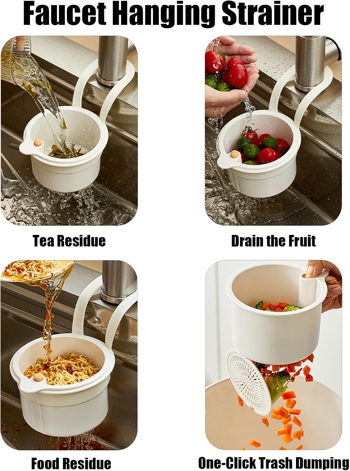 2025 New Faucet Hanging Strainer, Press Automatic Dumping Kitchen Draining Basket, Food Fruit Vegetable Drain Shelf Sink Storage Holder, for Home 、Kitchen (Yellow) image 2