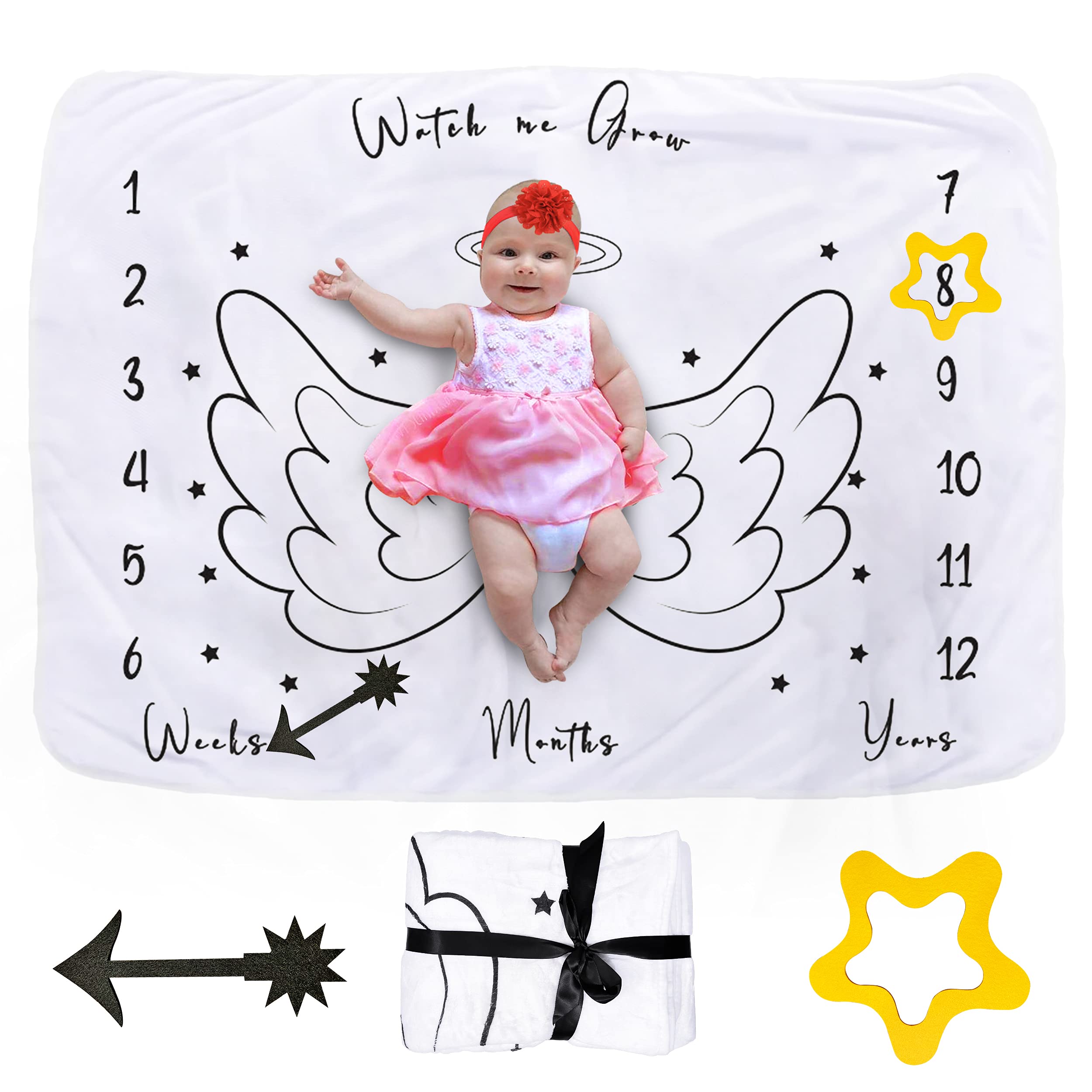 Baby Monthly Milestone Blanket – Angel Wings Design, 51x40 Inch Fleece