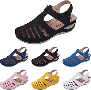 DFSDJEUW Orthopedic Sandals Women UK Closed Toe Wide Fit Wedge Shoes Lightweight Arch Support Ankle Strappy Plantar Fasciitis Slides Comfy Casual Anti Slip Cushion Slippers Soft Thick Summer Sandals