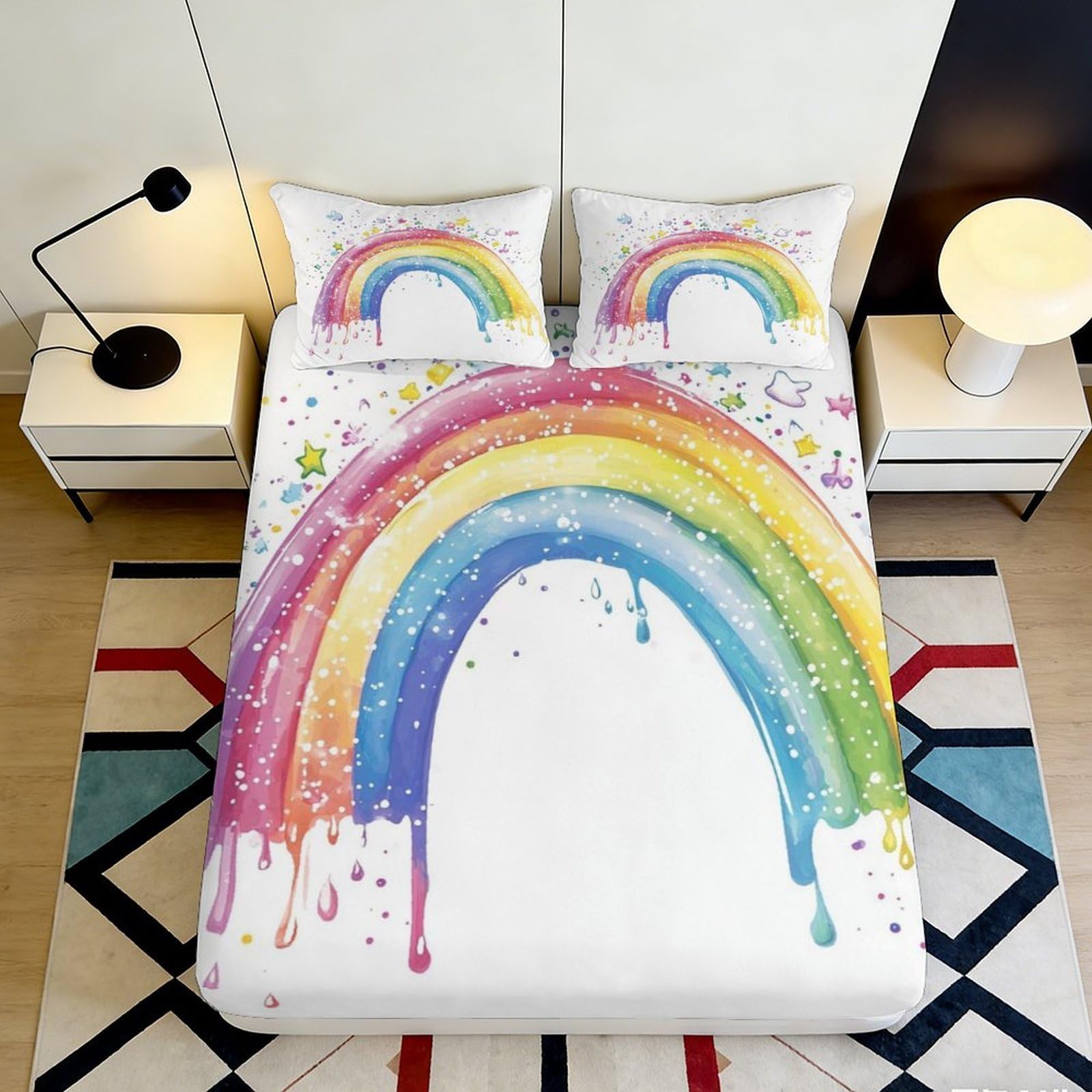 Pnayamiorkfel Style-6 3D Printed Rainbow Splash Fitted Sheet Microfiber Vibrant Color Mattress Cover For Bedroom Guest Room Decor Easy Care 90X200x25cm