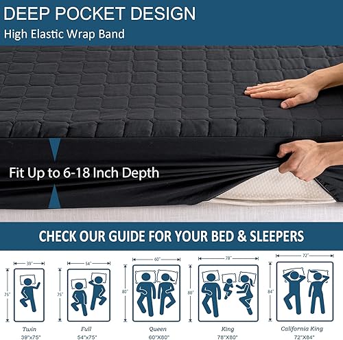 Miniatura 7 de Protector de colchón impermeable sin ruido, funda de colchón de cama tamaño Queen con bolsillo profundo de 6 a 18 pulgadas de profundidad, suave,