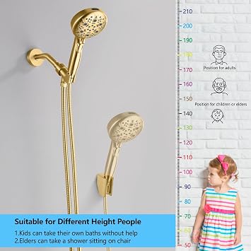 Shower Head with Handheld, 9-Setting High Pressure Shower head with handhelds, Built-in Handheld Power Spray, 79in Extra Long Stainless Steel Hose & Shower Head Holder (Golden)
