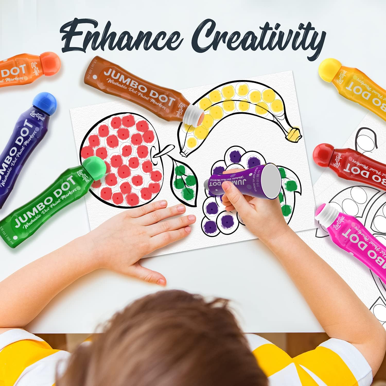 Lartique 10 Jumbo Dot Paint Kids & Preschool Toddlers - Washable Dab Bingo Stamp Markers for Creative & Educational Activity - Do a Dot No Mess Daub Tubes - Easy-grip Dabber Coloring Pens for Children : Toys & Games