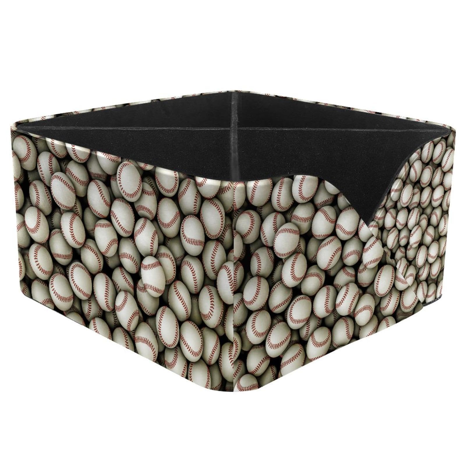 KengjuTesu Baseball Patterns Desktop Organizer Pen Holder, Rectangular Pencil Cup for Office, Study and Makeup Stations