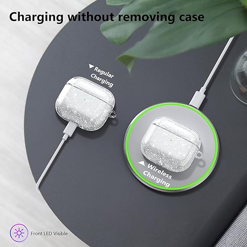 Vista 5 de Funda compatible con Airpods 3 con purpurina transparente, funda brillante para Airpods de 3ª generación 2021, funda protectora completa de TPU