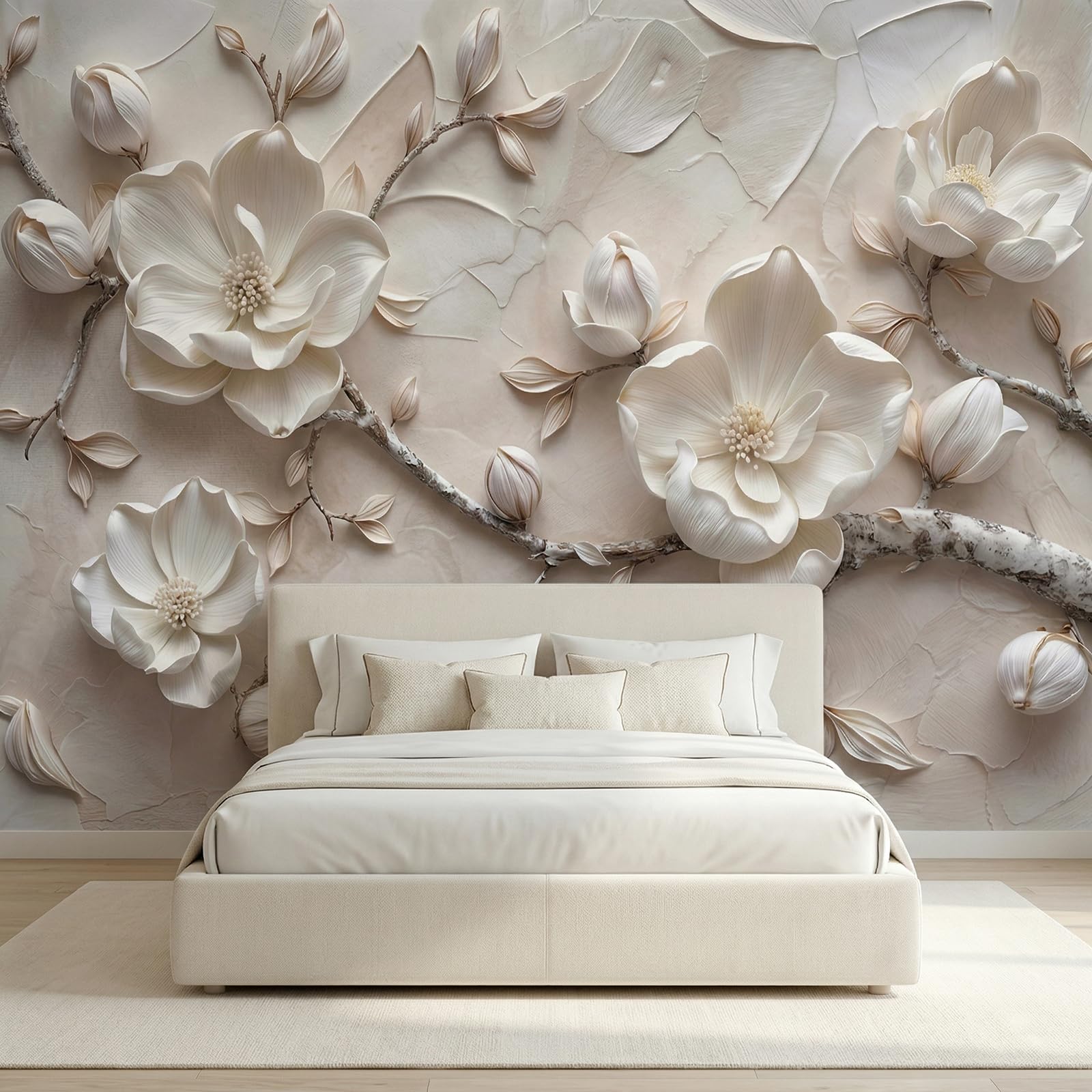 Papier peint floral magnolia 3D intissé MFWFM pour deco de salon