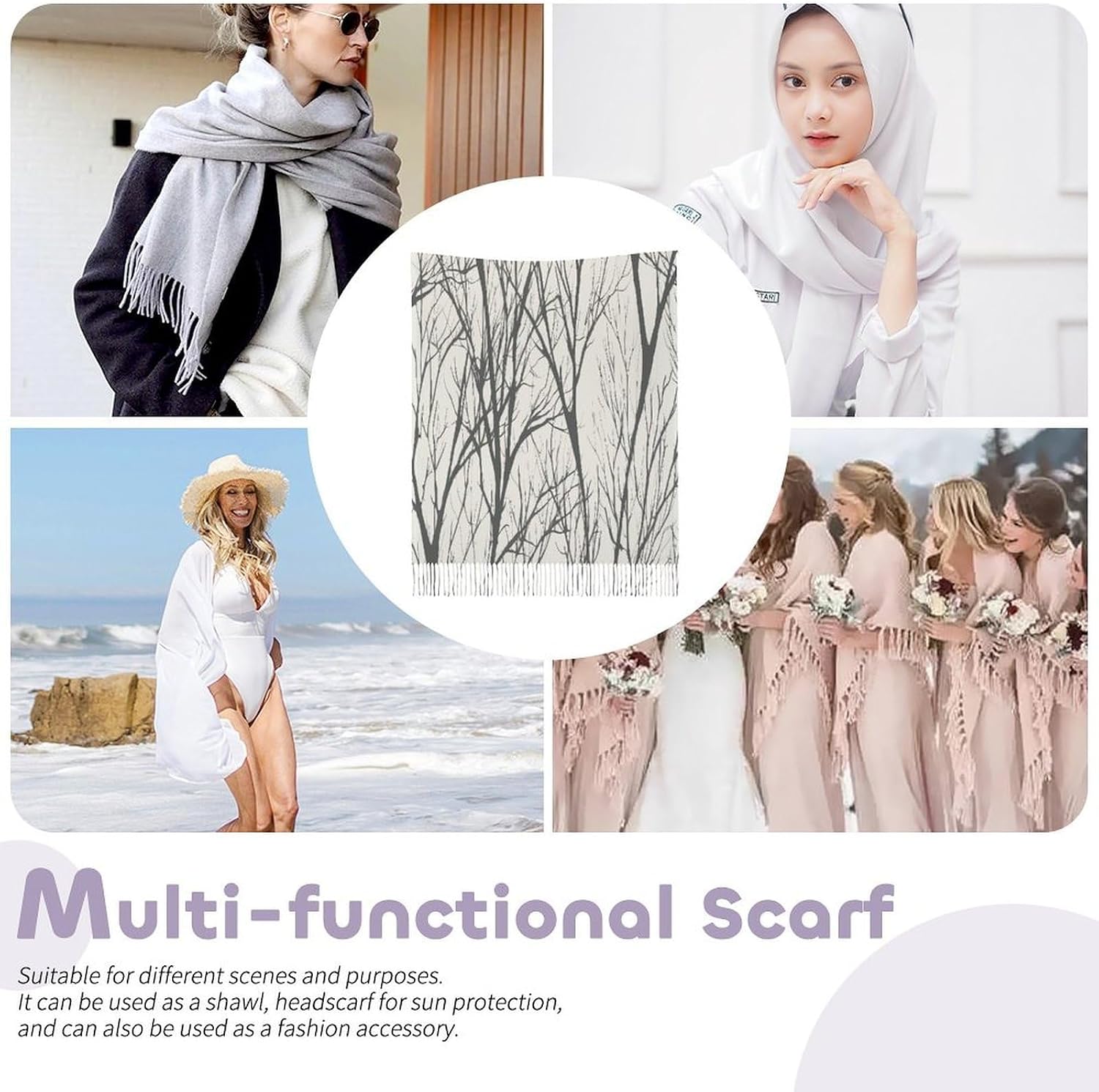 Tree Branch Scarf for Women Men Classic Fashion Blanket Scarves Soft Cashmere Feel Scarf Cold Weather Warm Long Shawl Winter Large Scarves Classic Blanket Scarfs Thick