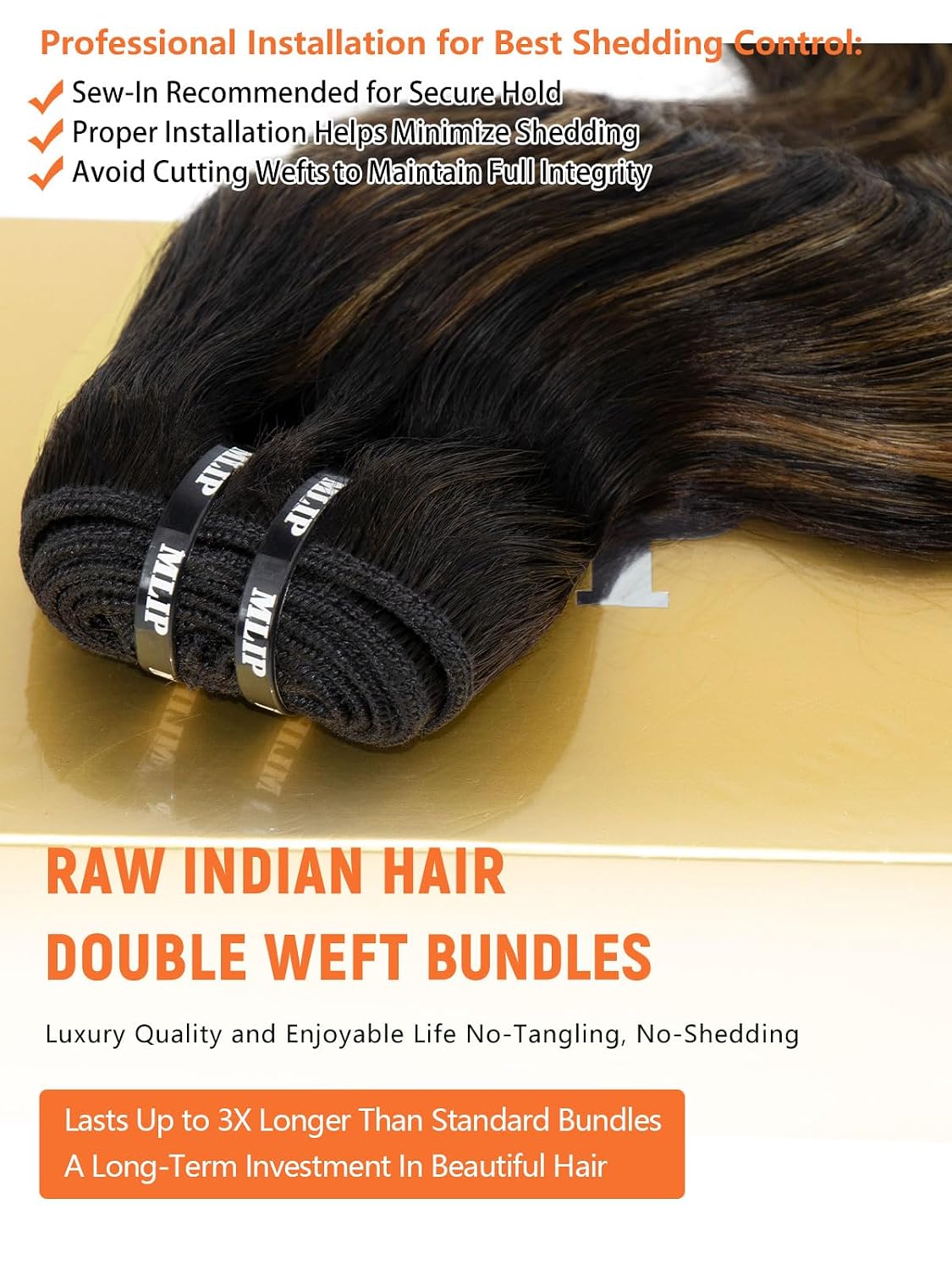 MLIP Body Wave Bundles Human Hair, 100% Raw Indian Hair, Full & Thick, No Tangle No Shedding, Silky Soft After Multiple Washes, Lasts 3X Longer, 1B/30 Highlight, Single Bundle 22 Inch