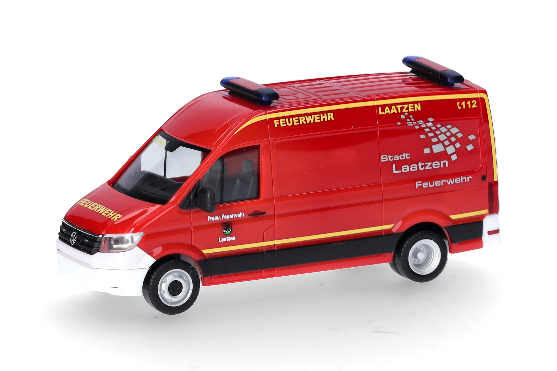 Herpa Model Car VW Crafter Van High Roof "Volunteer Fire Department Laatzen" (Lower Saxony/Laatzen), Miniature in 1:87 Scale, Collector's Item, Made in Germany, Plastic Model