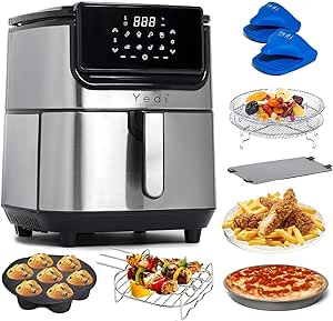 Yedi Evolution Air Fryer, 6.8 Quart, Stainless Steel Finish with Ceramic Basket and Accessories