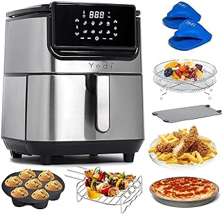 Yedi Evolution Air Fryer, 6.8 Quart, Stainless-Steel Finish, Ceramic Cooking Basket, with Deluxe Accessory Kit and Recipe Book