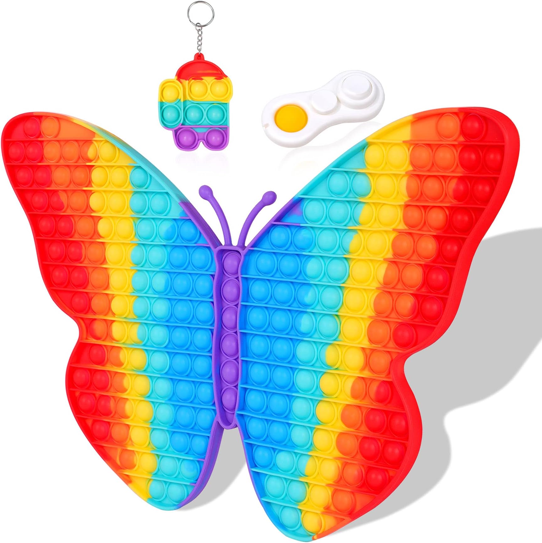 17.5 Inch, Big Size Push Fidget Packs, Big Rainbow Butterfly Pop, Giant PopToy, Jumbo Huge Extra Large Mega Super Big Pop Fidget Toys for Kid and Adult (3PCS Rainbow--17.5 Inch)