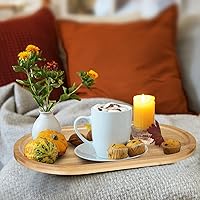 Vista 6 de Tanlade 4 bandejas ovaladas de bambú para servir, 16 x 10 pulgadas, bandejas de madera rústica para manualidades, postres, té, café, dulces