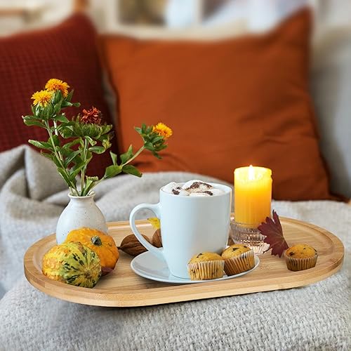 Miniatura 5 de 8 bandejas ovaladas de bambú para servir, 16 x 10 pulgadas, bandejas de madera rústica para té, café, aperitivos, postres