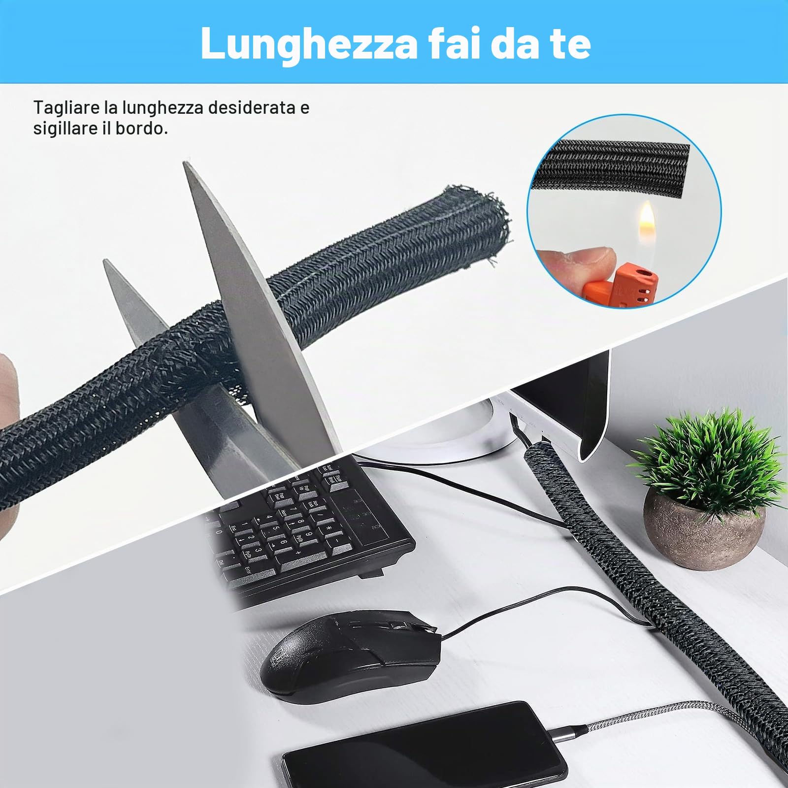 SURFOU Guaina per Cavi Elettrici 3.1m X 13mm, Scrivania Copricavi Nera, Raccogli Fili Nascondi Passacavi, Copricavo Cavo Guaine Raggruppa Flessibile Raccoglicavi Cable Antirofitori