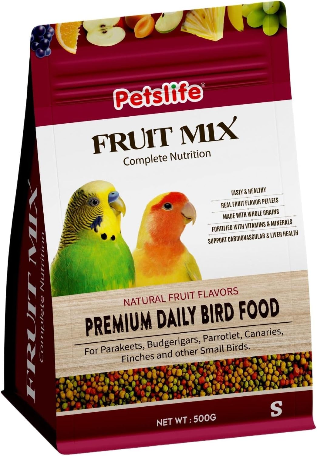 Fruit Mix Bird Food with Natural Fruit Flavors for Small Birds | Parakeets, Budgerigars, Parrotlet, Canaries, Finches & Other Small Birds | 500gm