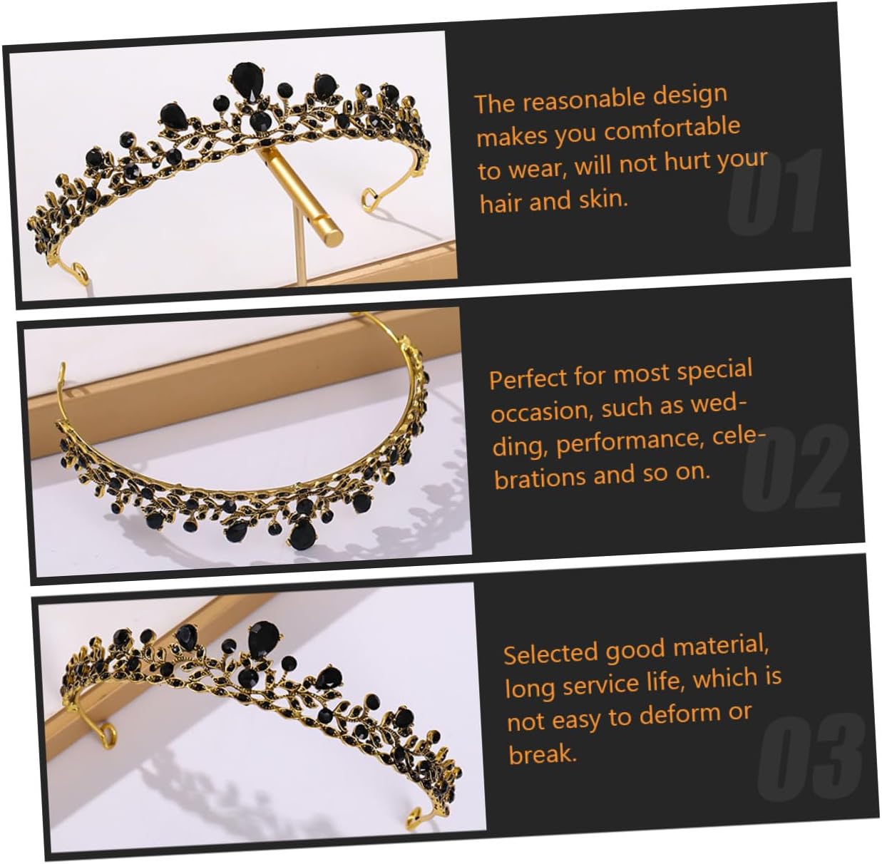 Elegant Dark Gem Baroque Style Bride Tiara Wedding Crown Headdress Bridal Hair Accessory for Women Girl Ceremony