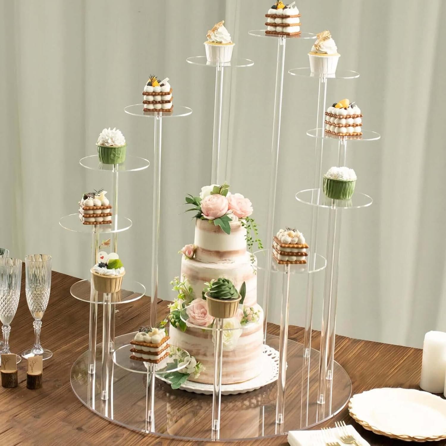 Efavormart 29" Tall 12-Arm Tiered Clear Acrylic Dessert Display Stand, Multi-Layer Round Tray Cupcake Serving Rack