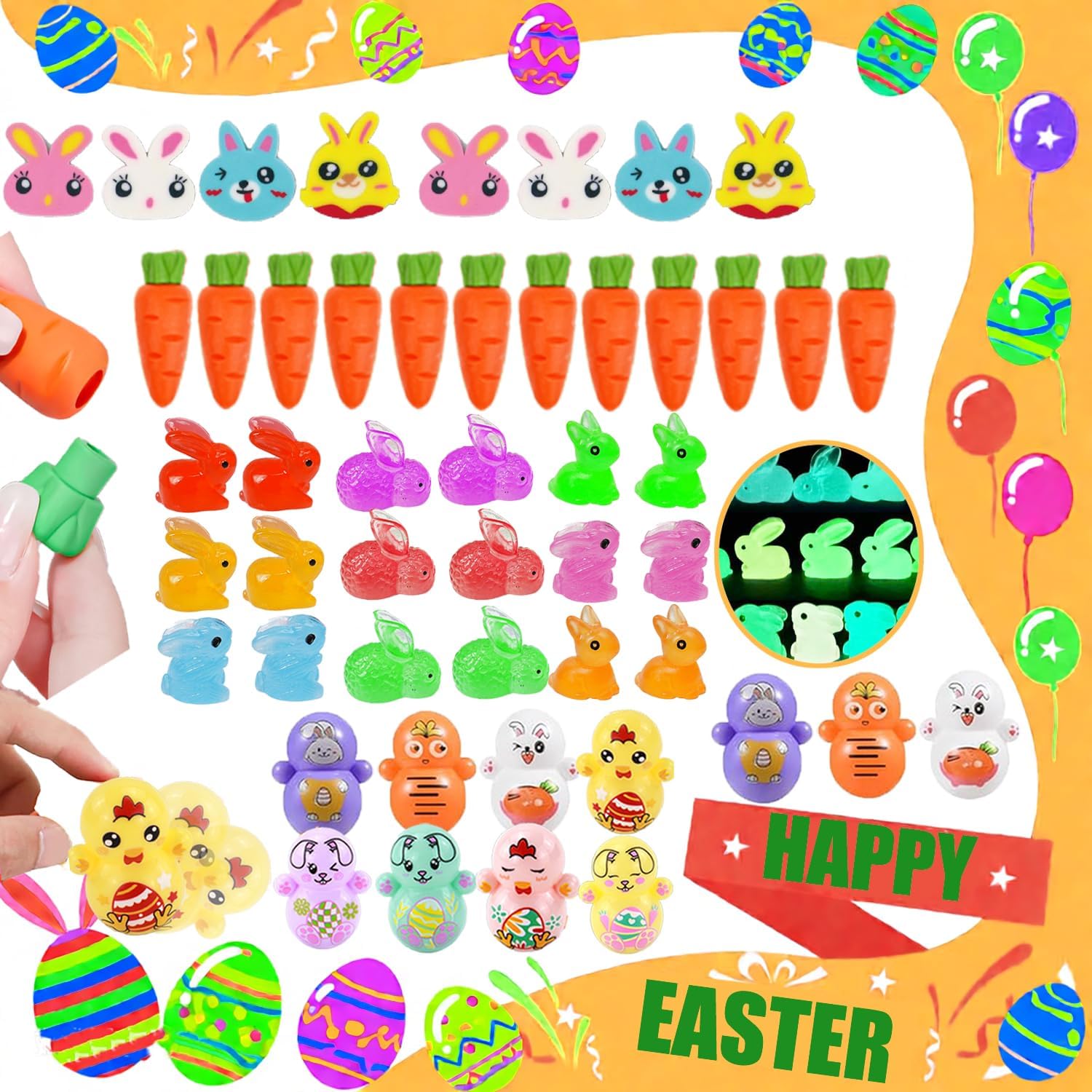 124 Pcs Bulk Easter Egg Fillers for Kids, Easter Basket Stuffers Hunt Party Favors, Non-Candy Toys for Classroom Gifts, Treasure Box, Pinata Stuffers