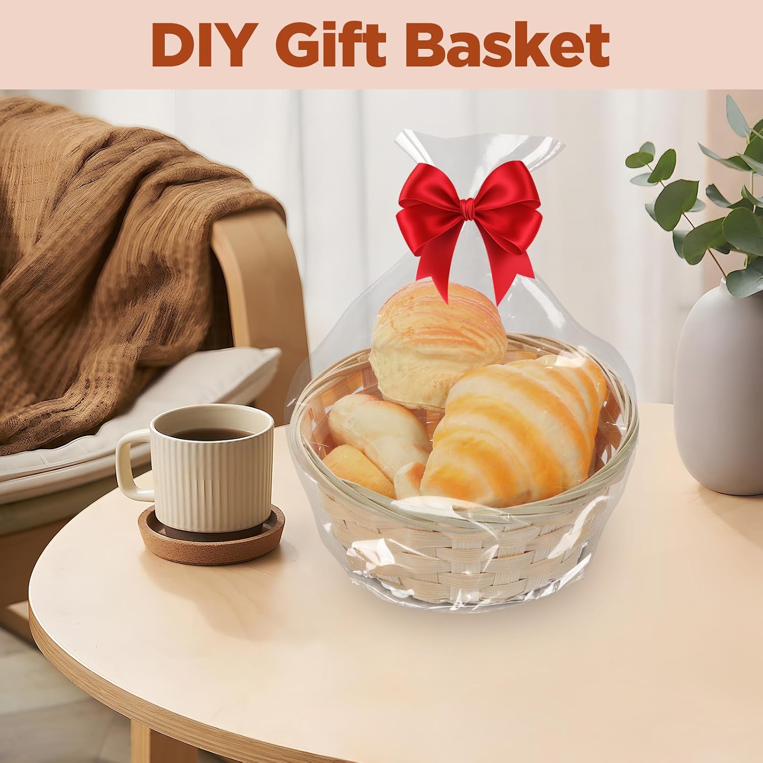 12 Pack Small Round Gift Baskets, 7 Inch Natural Bamboo Bread Fruit Basket, Small Handwoven Bread Basket, Bamboo Woven Baskets for Kitchen Restaurant Display Decor