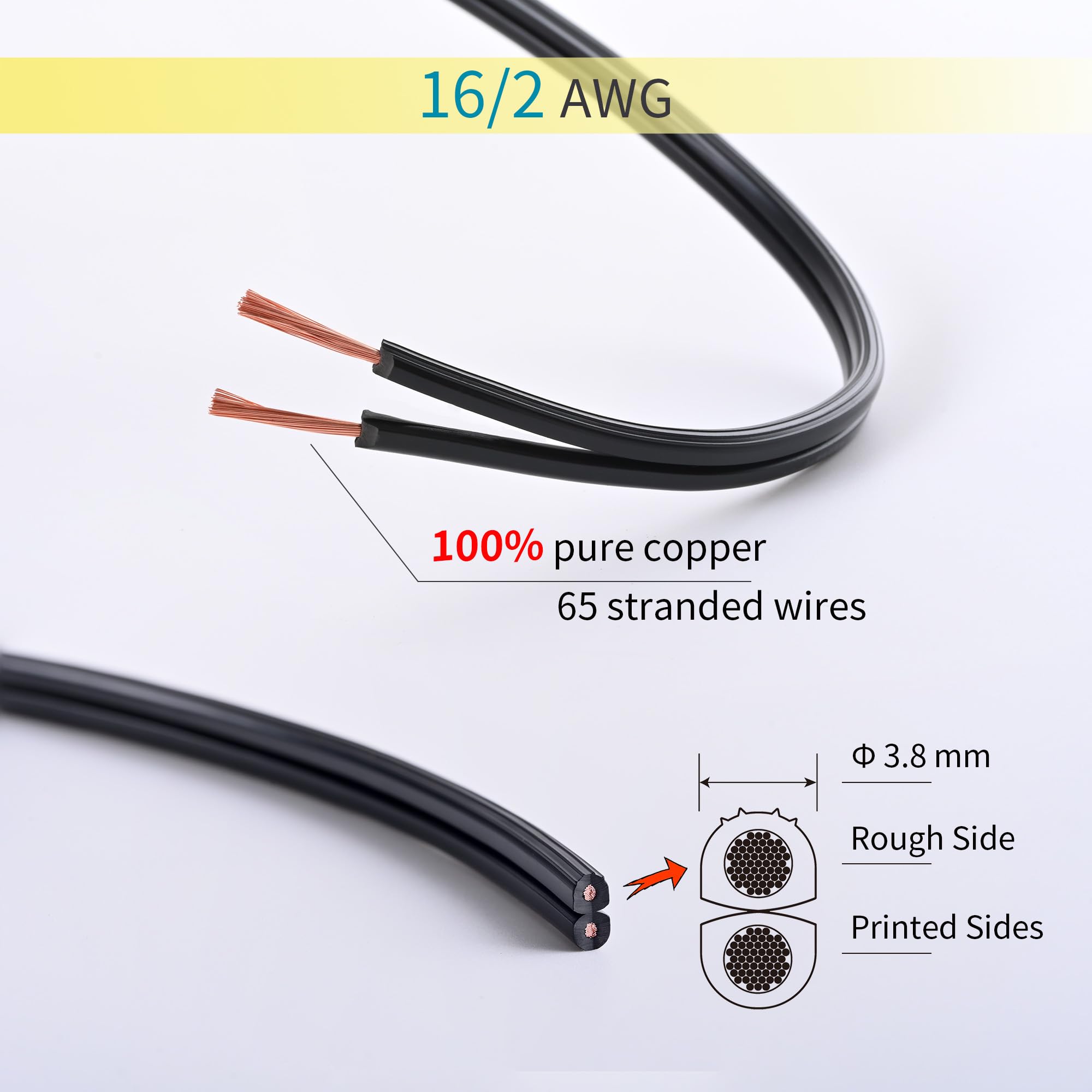 LUCKY TL Cable de baja tensión para paisajismo, 16/2, 200 pies, calibre 16, 2 núcleos, impermeable para exteriores, cable de iluminación para paisajismo, instalación directa, producción de cobre
