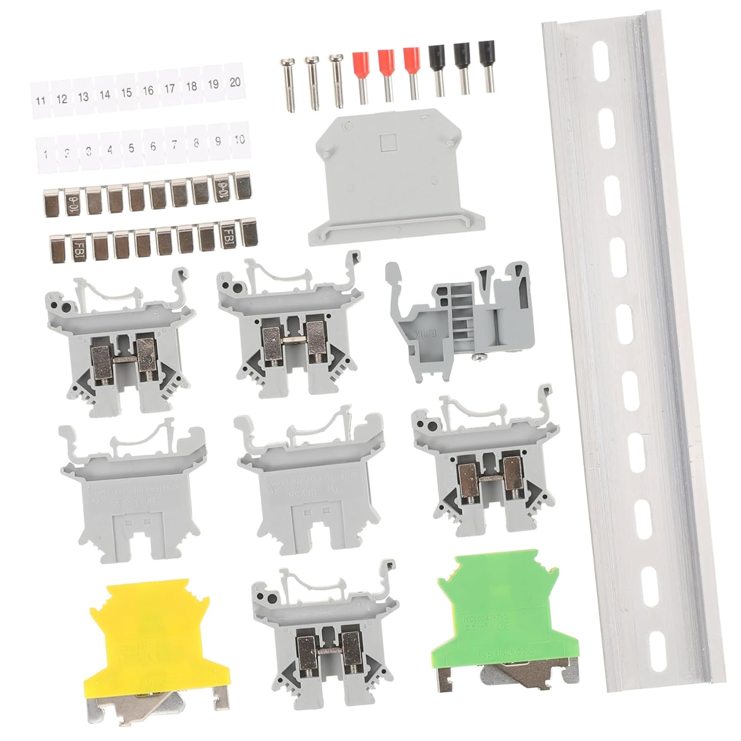 1Set Din Rail Terminal Block Assembly Kit Grounding Block with End Bracket for Garage Renovation DIY Projects and Automation Applications Durable Material