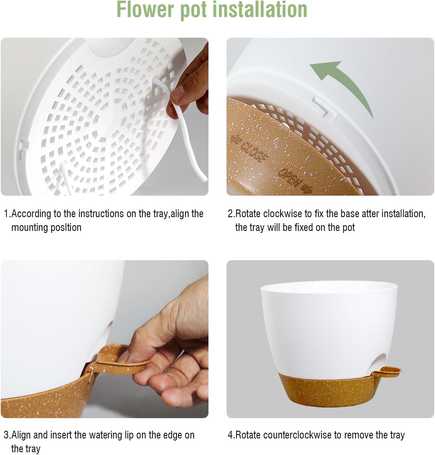 WSMKSZ 12/10/9 inch Large Self Watering Pots, Plant Pots with Mesh Drainage Holes for Indoor Outdoor Garden Plants, Flower Pots with Deep Reservoir, 3 Pack Plastic Planters, White with Brown