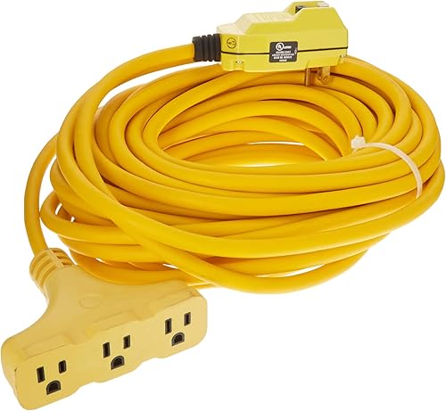 Miniatura 3 de Coleman Cable 148802296 Southwire - Juego de cables GFCI 12/3 SJEOW de ángulo recto 120V/15A con receptáculo de tres fuentes, 50 pies, amarillo