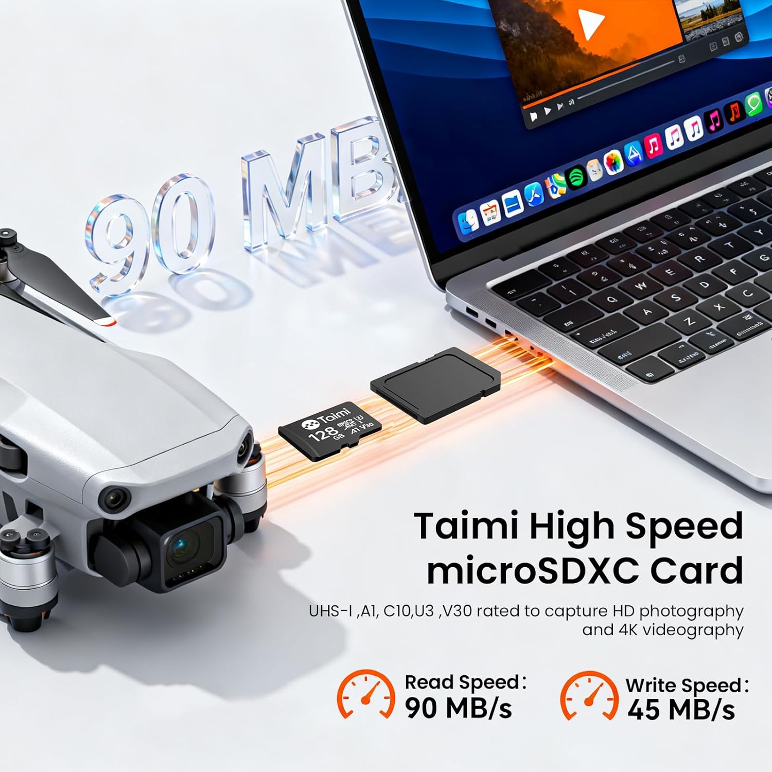 TAIMI Micro SD Card,Tf Card,A1,U3,V30,UHS-I,Microsd Memory Card,Read Speed Up to 90MB/s (128GB)