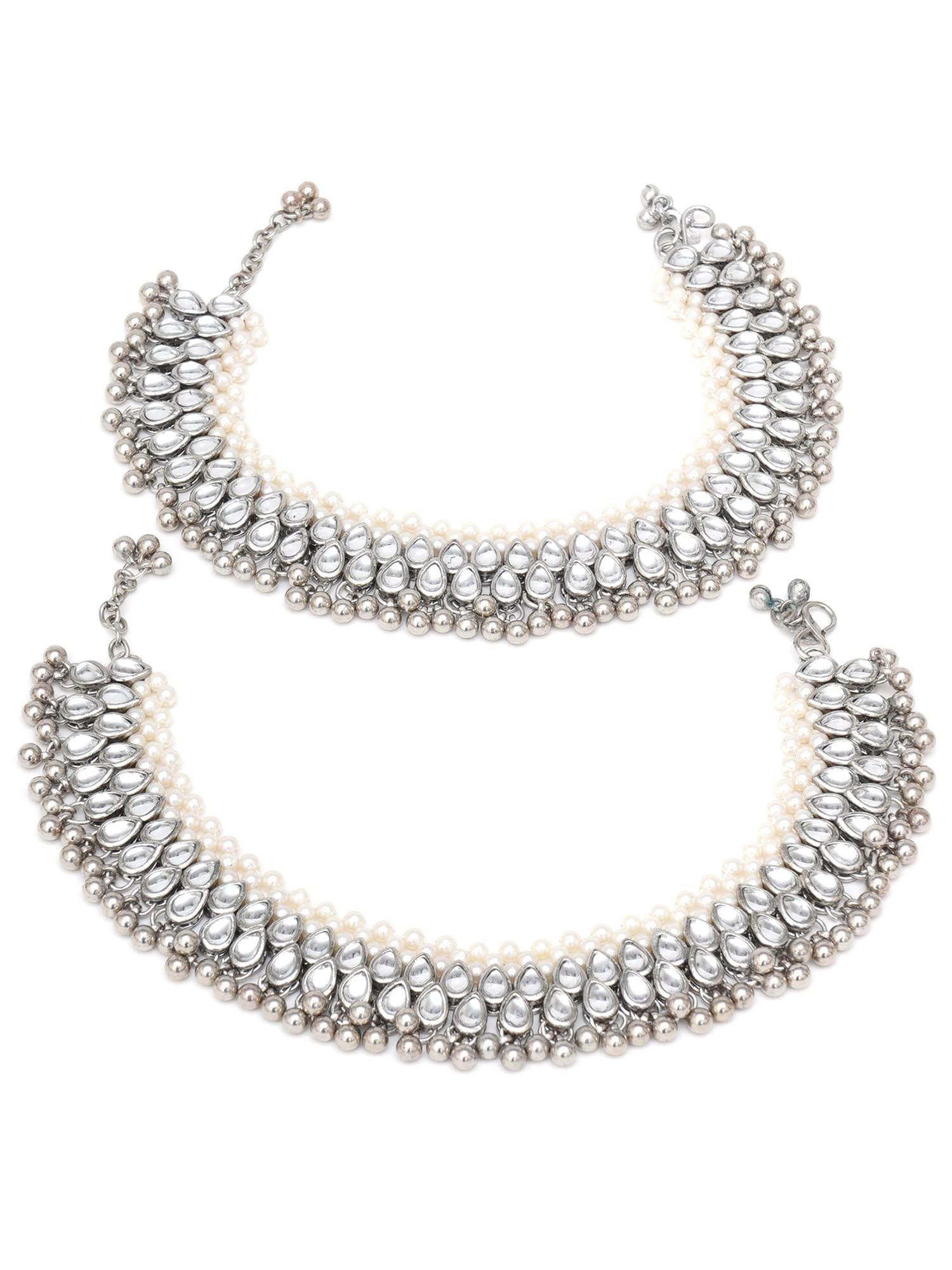 Karatcart Oxidised Silver Pearl and Drop Kundan Studded Anklet for Women (B09XTXQSRV) Amazon Price History, Amazon Price Tracker