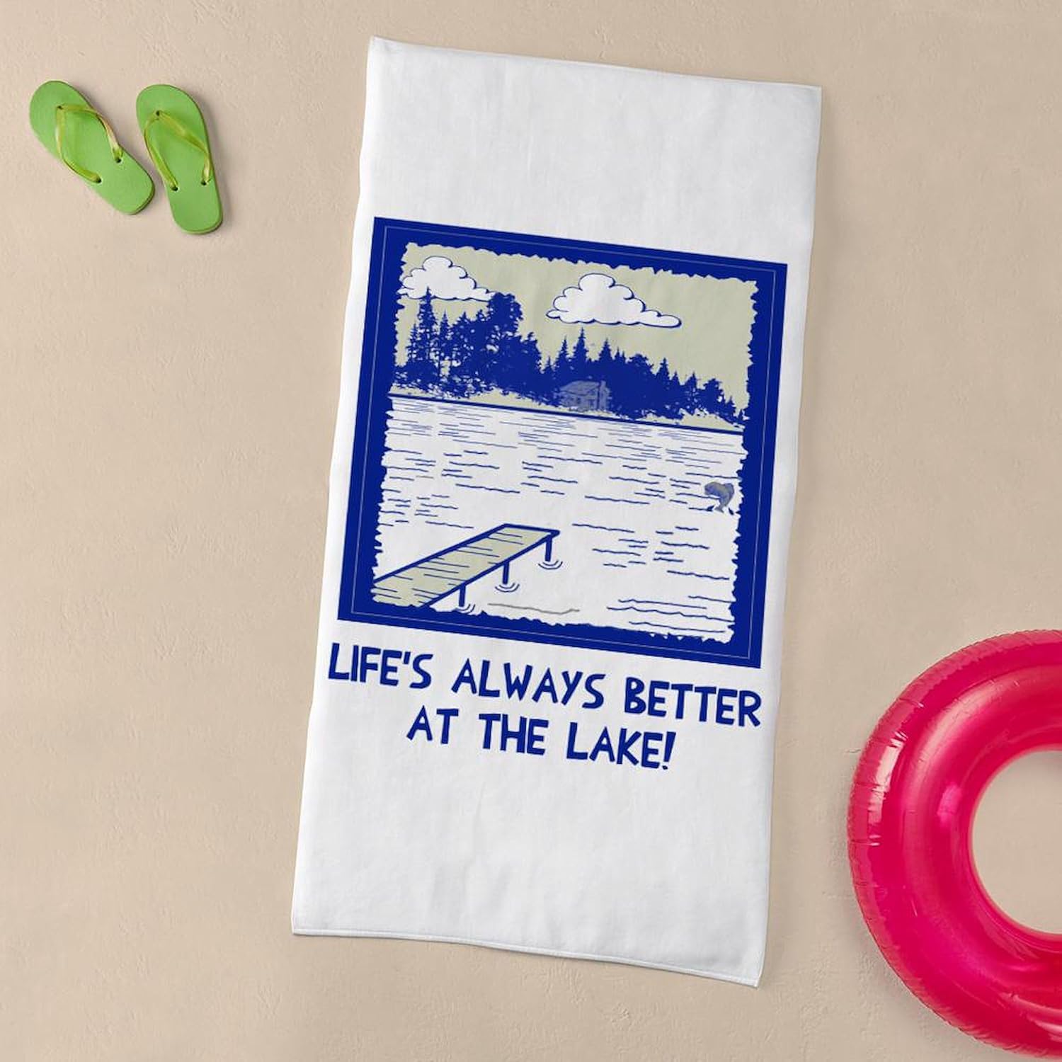 CafePress Life is Always Better at The Lake 30"x60" Absorbent Cotton Back, Soft Beach, Pool Towel
