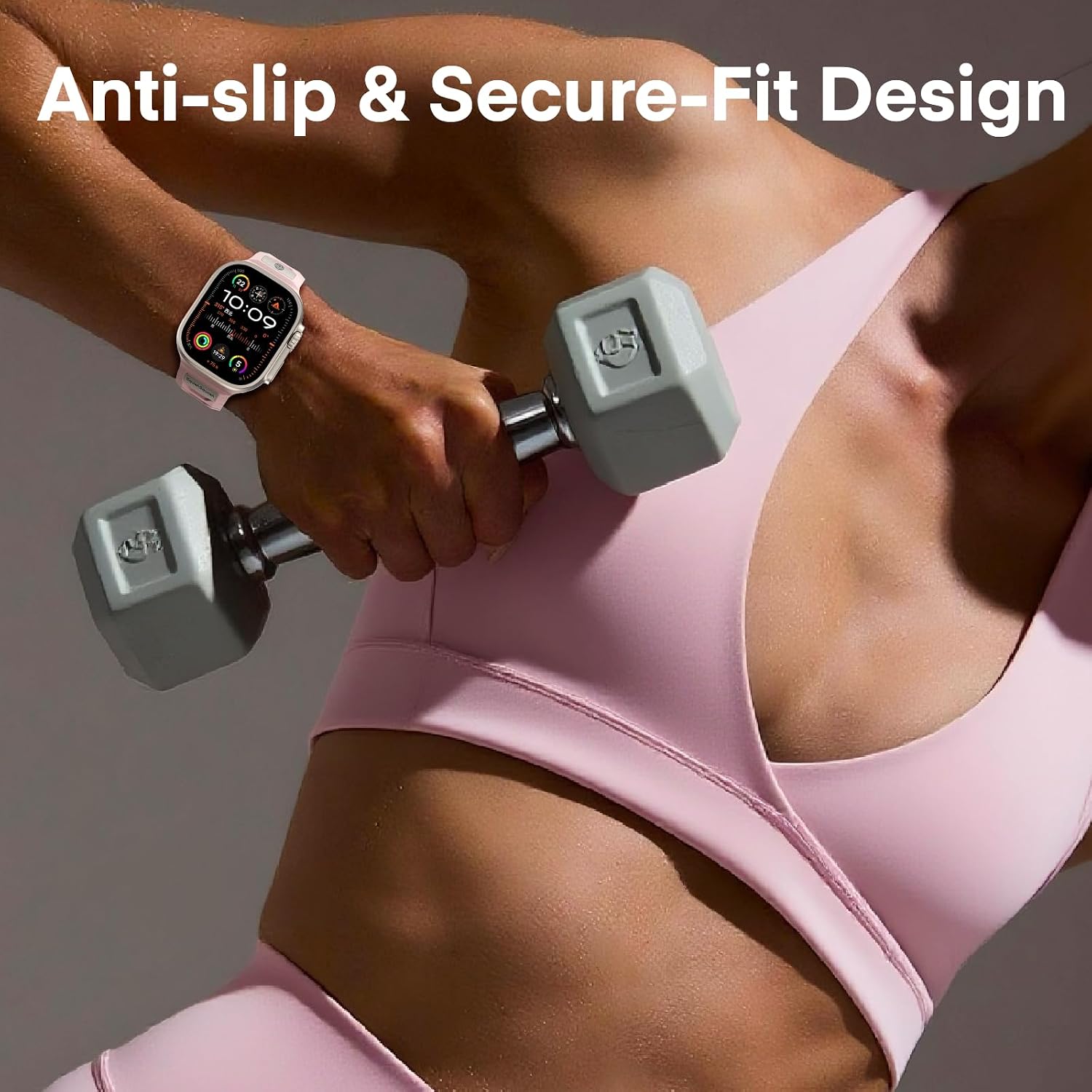 SquishSquash Ganoid FKM Rubber Sport Band Compatible with Apple Watch Ultra 3/2/1 SE Series 11/10/9/8/7/6/5/4, Fluoroelastomer Waterproof Strap for iWatch 44/45/46/49MM (Cherry Blossom Pink)