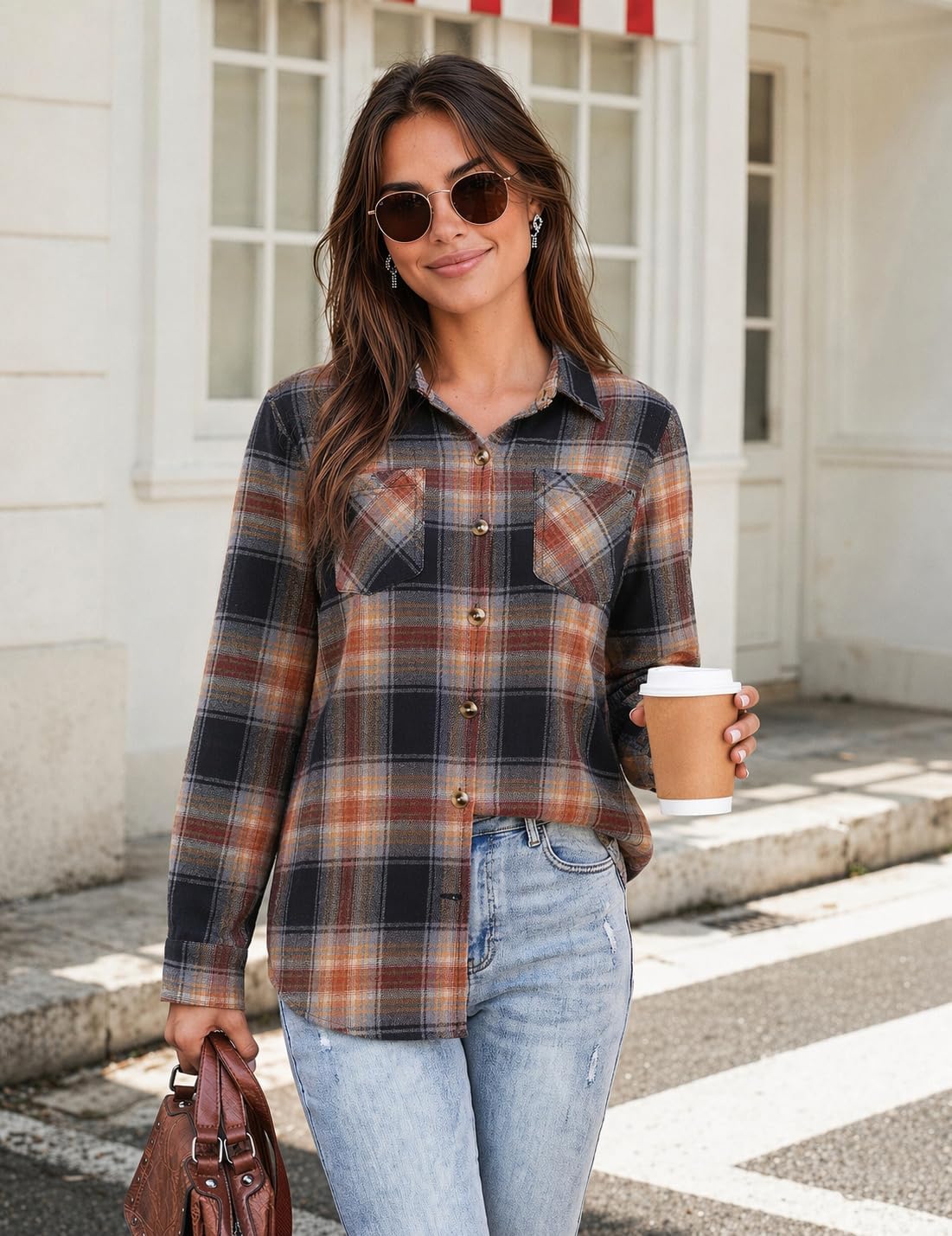 Zeagoo Womens Flannel Plaid Shirts Long Sleeve Button Down Tops Work Blouse