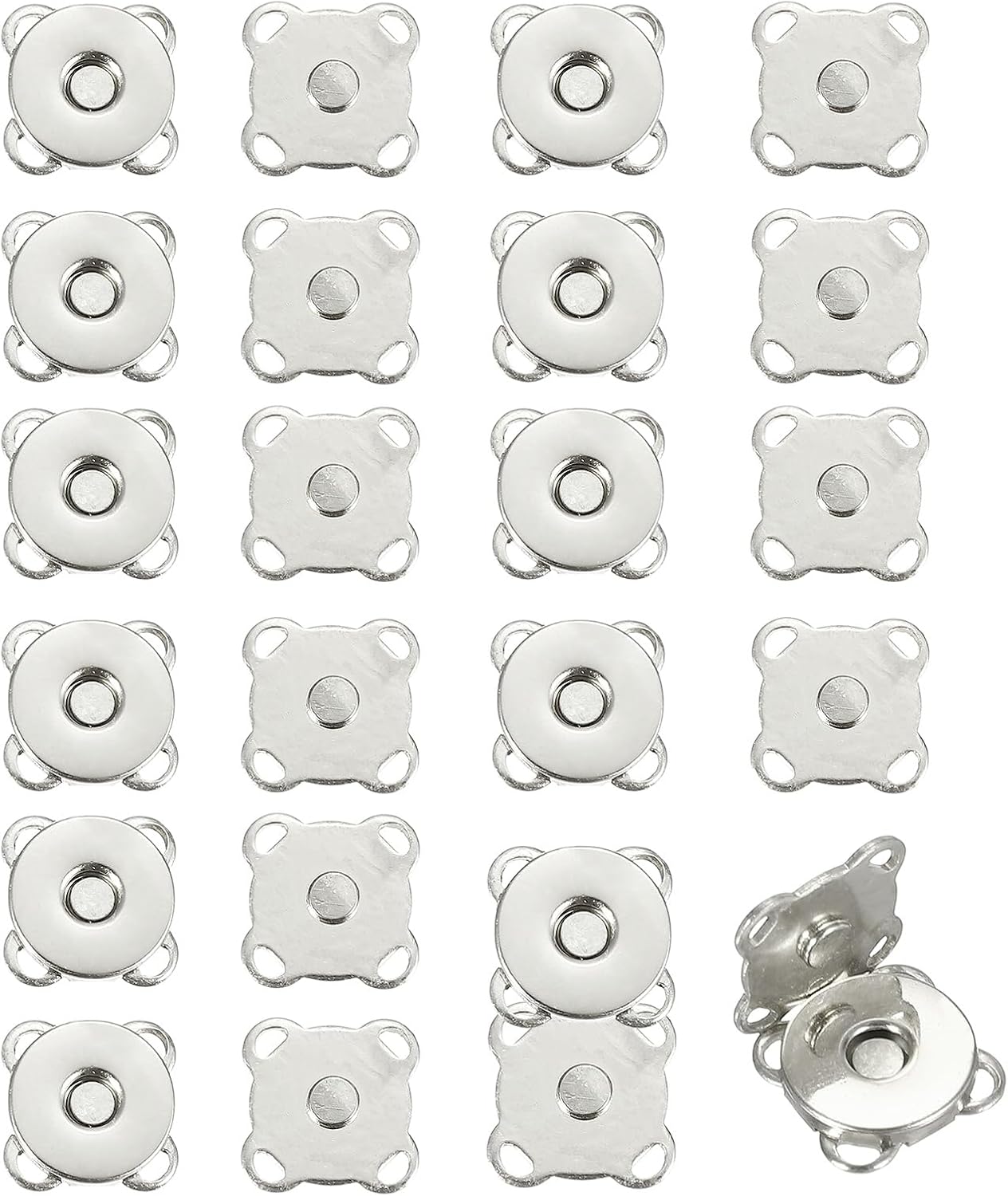 uxcell 12 Sets Magnetic Snap Buttons, 10 mm Plum Blossom Sewing on Snaps Closures, Clasp Buttons Fasteners for Sewing Leather Purse Clothes DIY Craft, Silver Tone