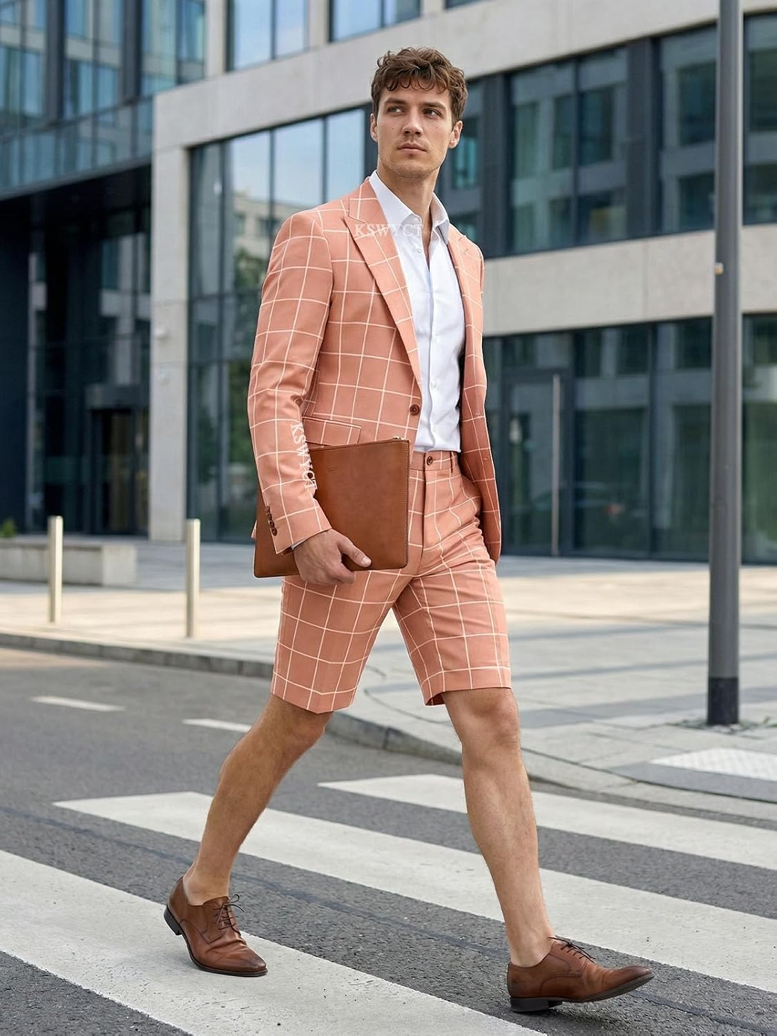 Mens Suit 2 Piece Plaid Jacket Blazer Shorts Suits Summer Tuxedo Set Grooms Casual Slim Fit Suits for Wedding