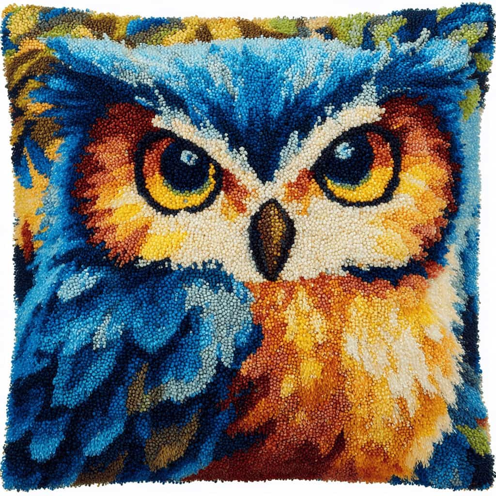 Kitquiver Latch Hook Cushion Kit,Owl DIY Throw Pillow Cover 43X43Cm
